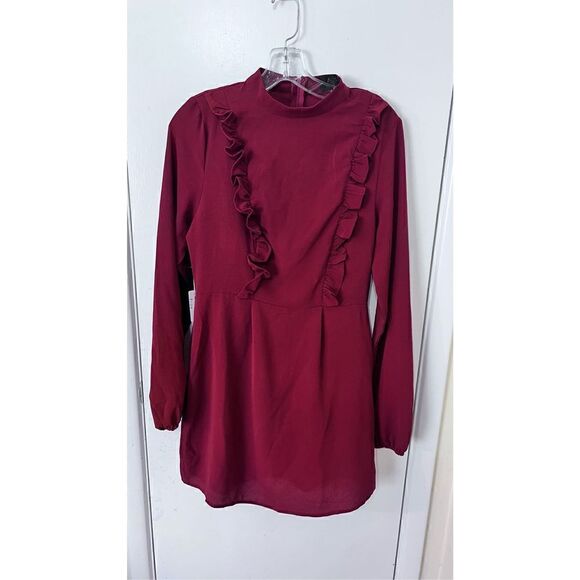 Ax Paris Women's High Neck Long Sleeve Ruffle Dress Bricks Red Size 6 NWT P1-114 - Picture 2 of 11